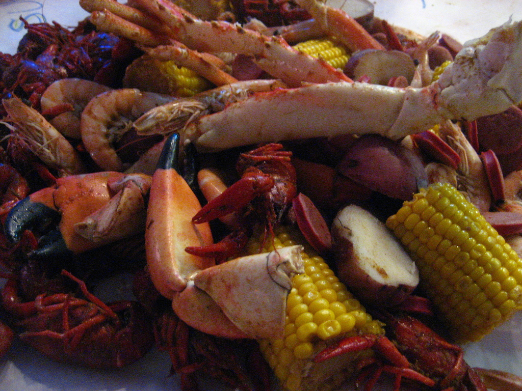 Crawfish, crab and corn