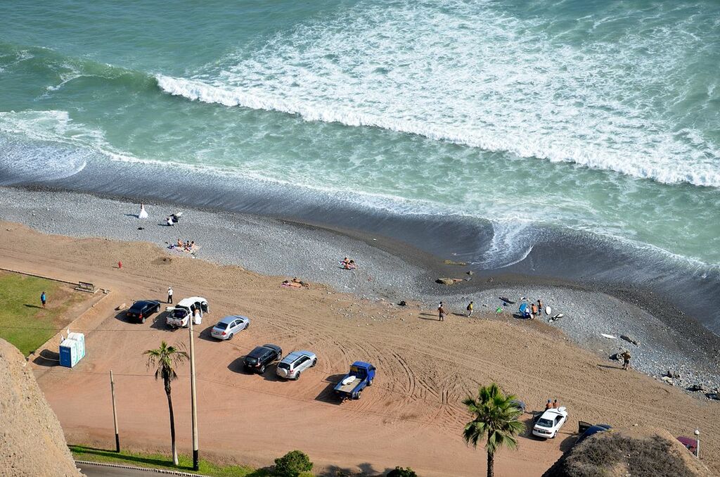 Miraflores - Cars parked on beach (Lima, Peru)