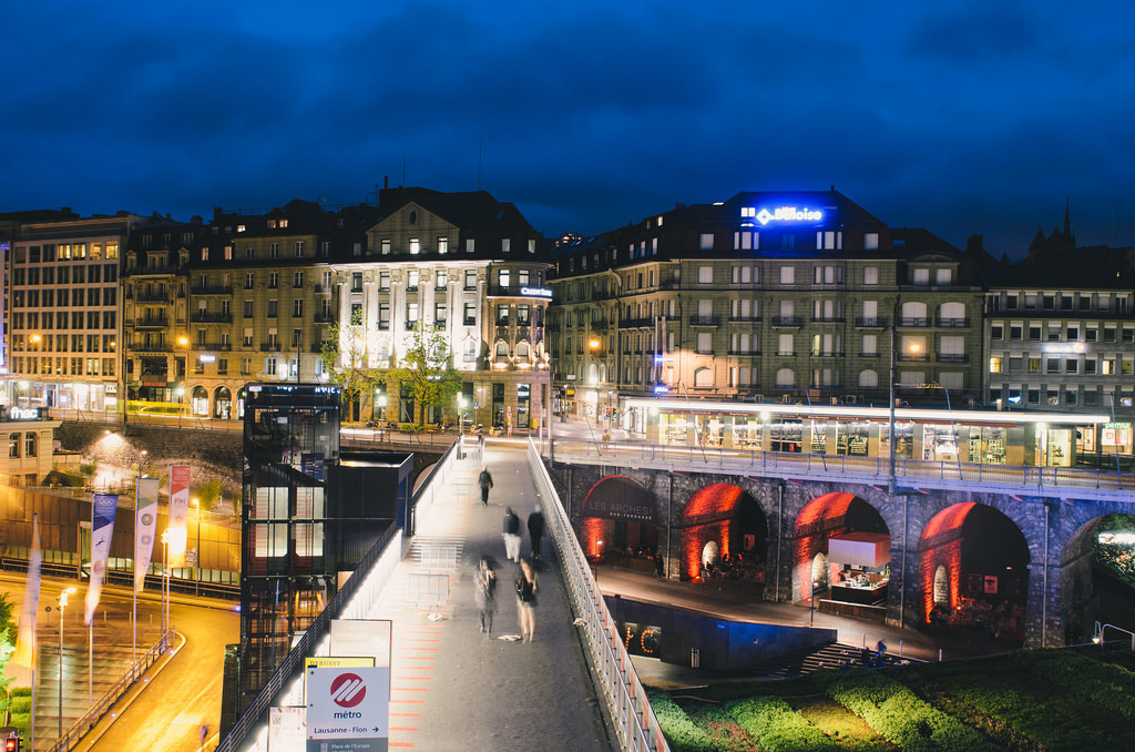 Lausanne Flon at Night