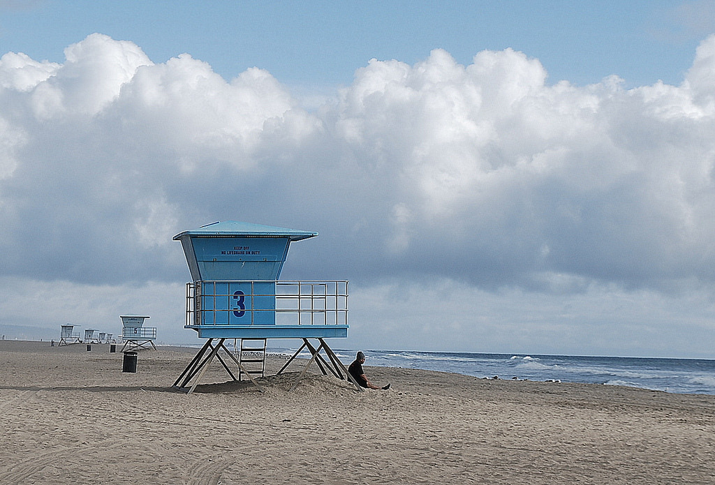 Huntington State Beach:  Lifeguard Tower Panorama Perspective