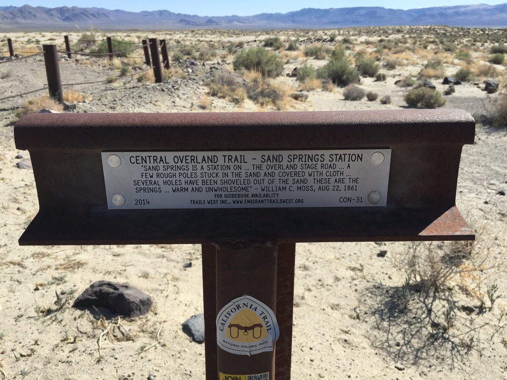 2015-04-02 15 47 05 Central Overland Trail - Sand Springs Station trail marker at Sand Springs Pony Express Station, Nevada