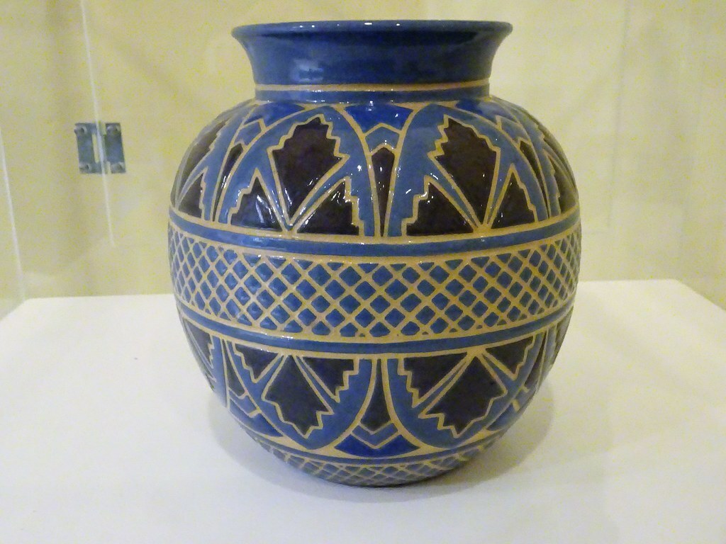 Castlemaine. In Buda House. Incised Australian pottery vase by Gladys Kelly. Produced 1939.