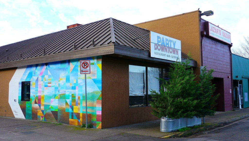 Mural on Party Downtown building in Eugene, Oregon