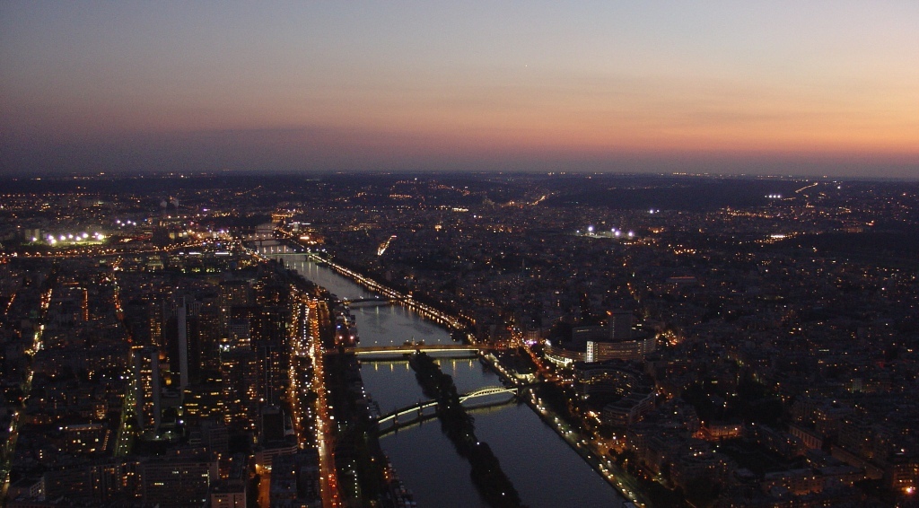 Paris View from the Eiffel Tower third floor Seine downstream night