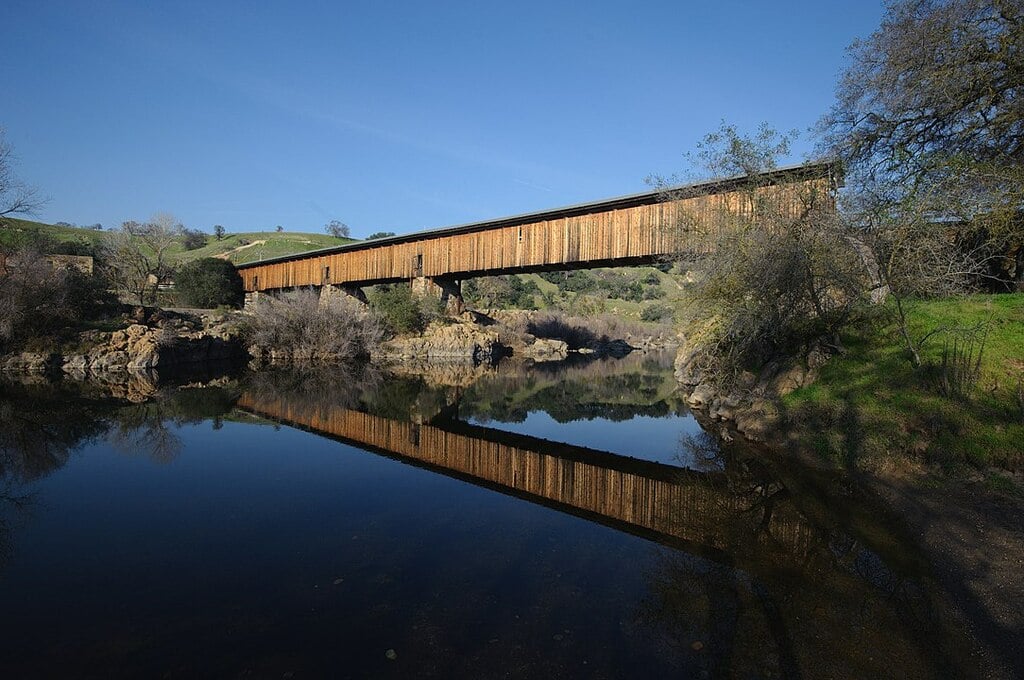 Knight's Ferry covered bridge, Stanislaus River, California