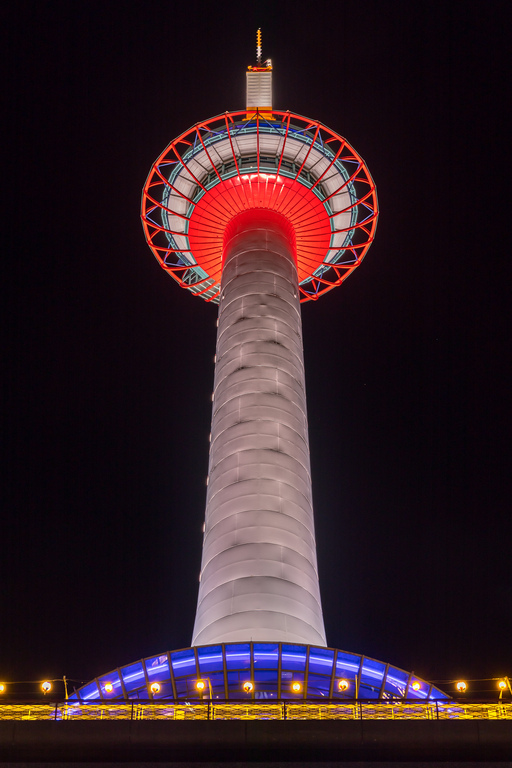 Bottom view of Kyoto Tower at night, Japan