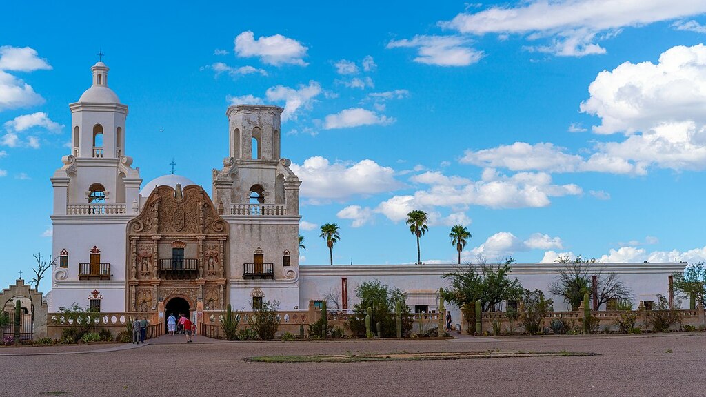 Full frontal view of the Mission San Xavier del Bac 