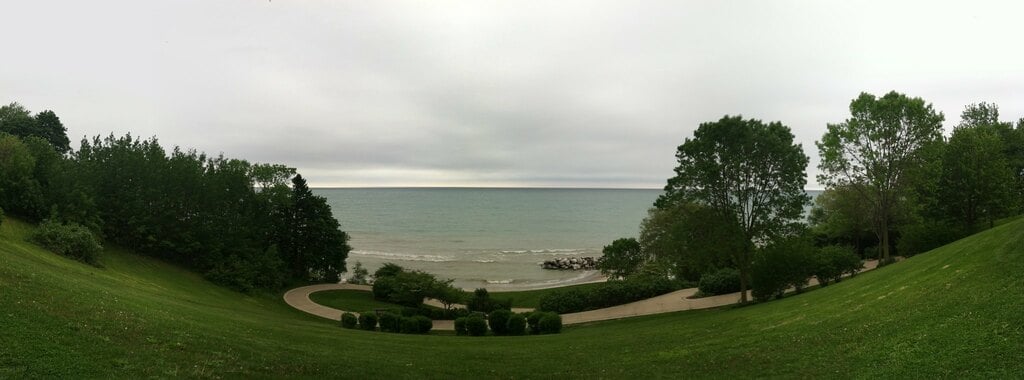 Panorama take at Klode Park overlooking the lake