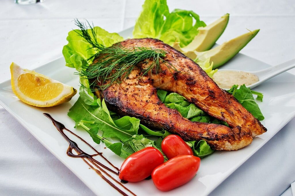Grilled plated salmon fillet
