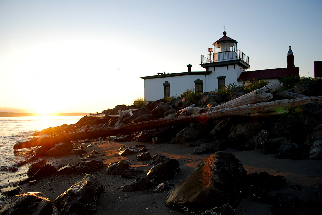 Sunset at West Point Lighthouse, Discovery Park, Seattle WA