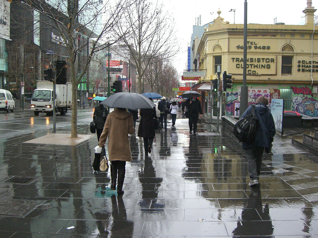 Melbourne Morning Rush in the Wet - Swanston Street