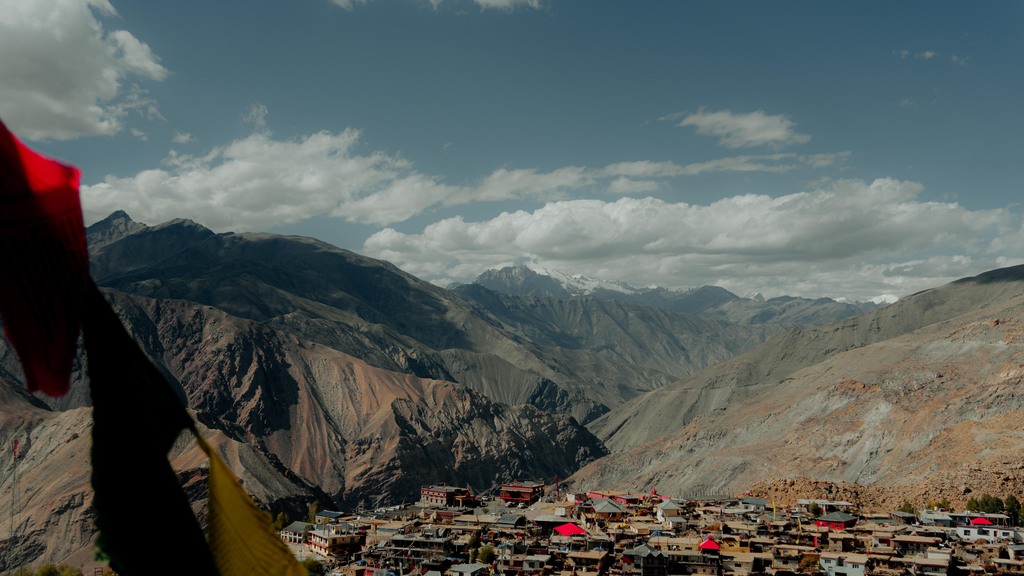 Nako monastery with a backdrop of the Himalayas