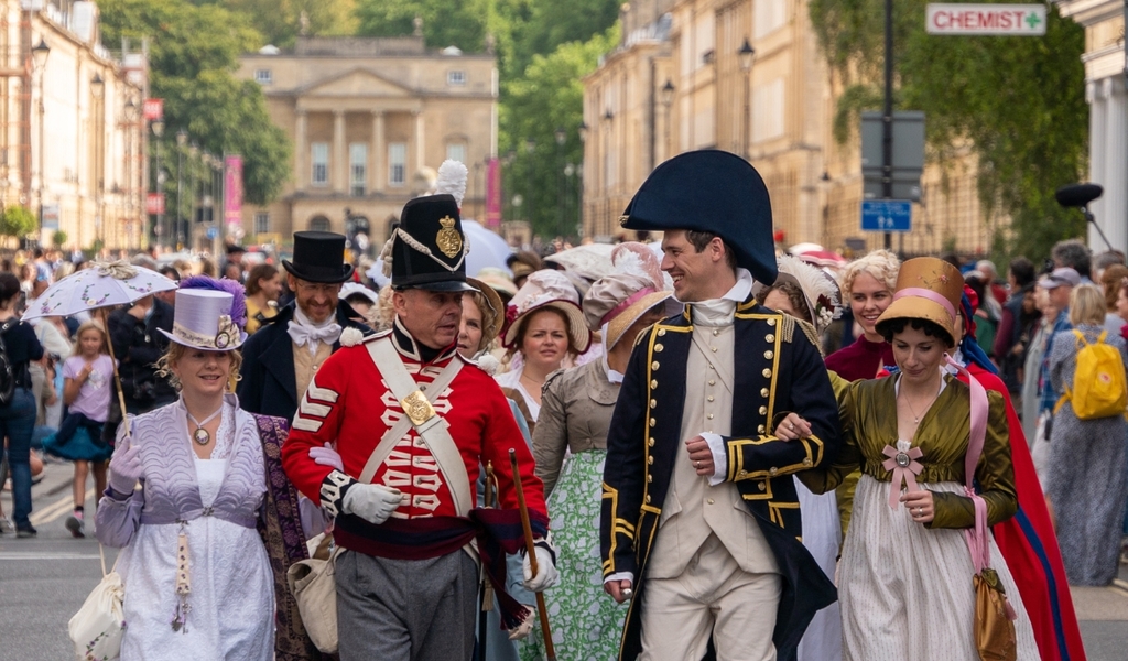 Visitors in Regency costume for the Jane Austen Festival