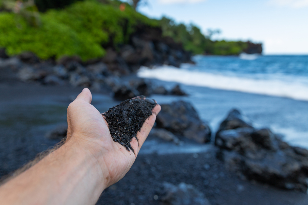 Black sand beach Maui Hawaii Road to Hana