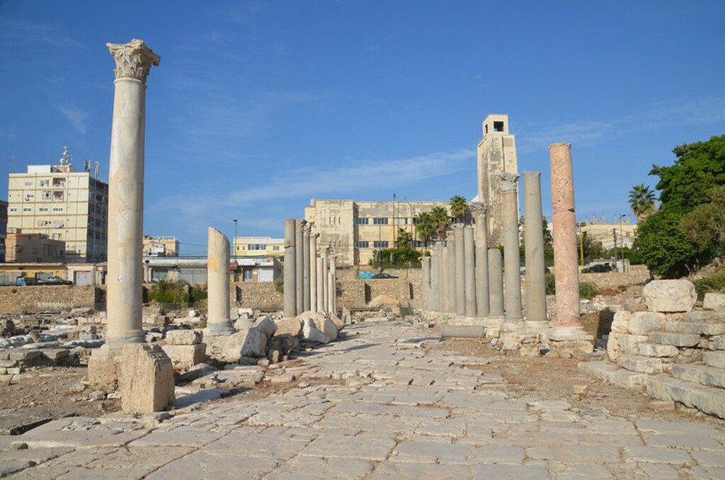 The commercial area bordered by a paved Roman-Byzantine road, Al-Mina site, Tyre, Lebanon