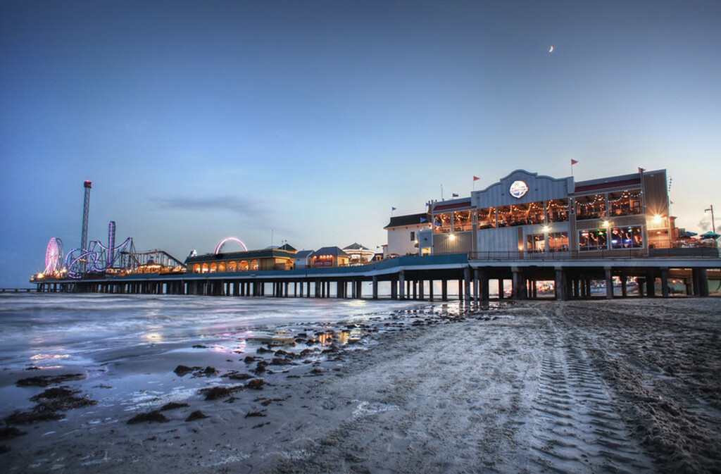 Pleasure Pier in Galveston Texas Blue Hour HDR
