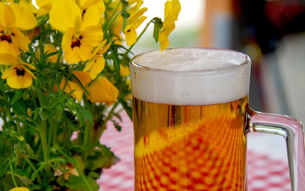 Beer glass on table
