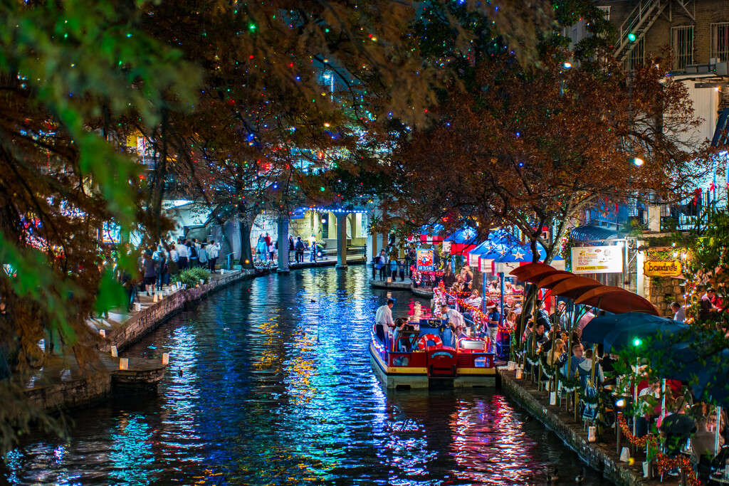 San Antonio Riverwalk at Night During Christmas