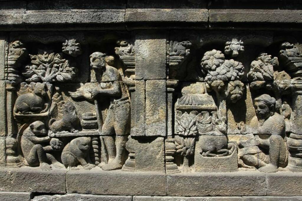Reliefs on Borobudur temple's wall.