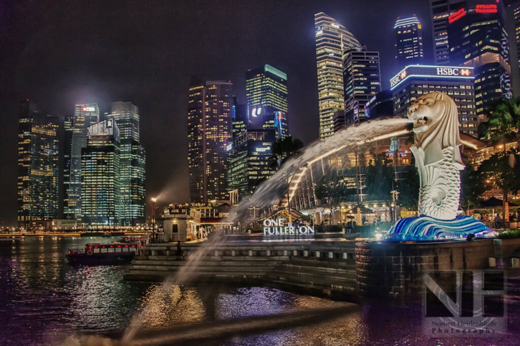 Singapore - Merlion Park by night