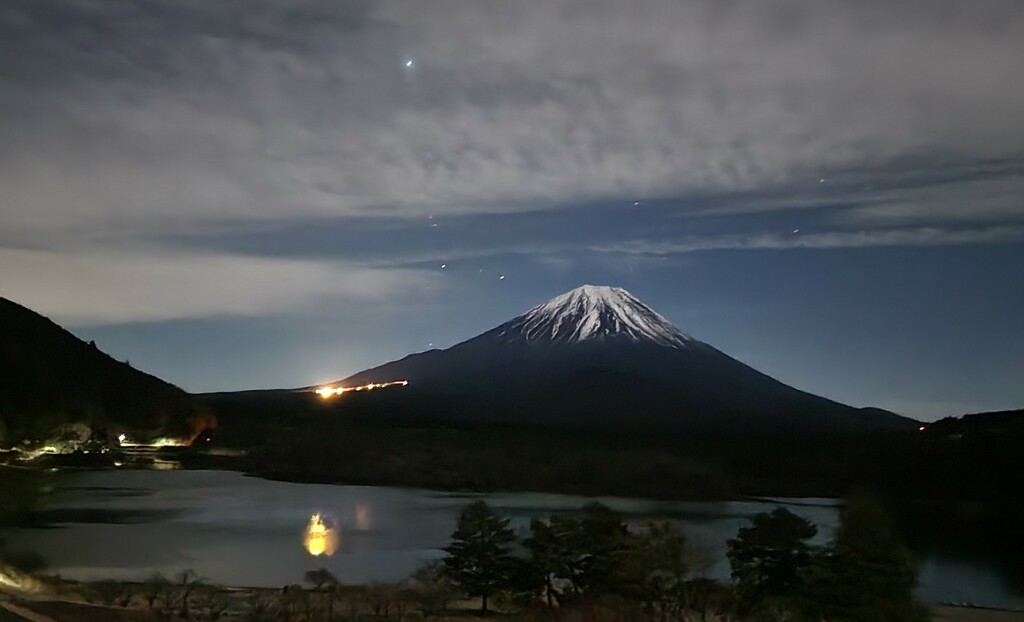 Night-time view of Mount Fuji from our room