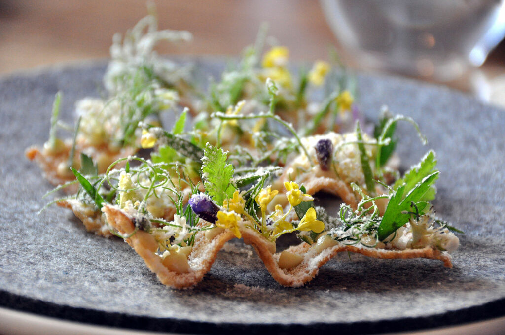 Restaurant Noma: Toast med pighvarrogn, urter og eddikestøv