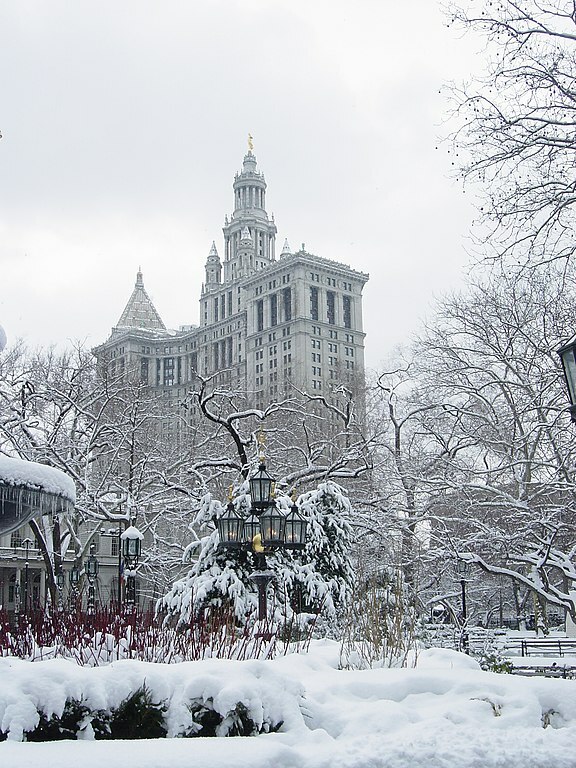 New York City Hall Park winter