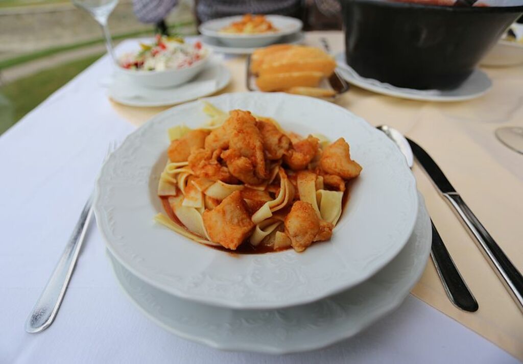 Catfish soup with homemade egg noodles
