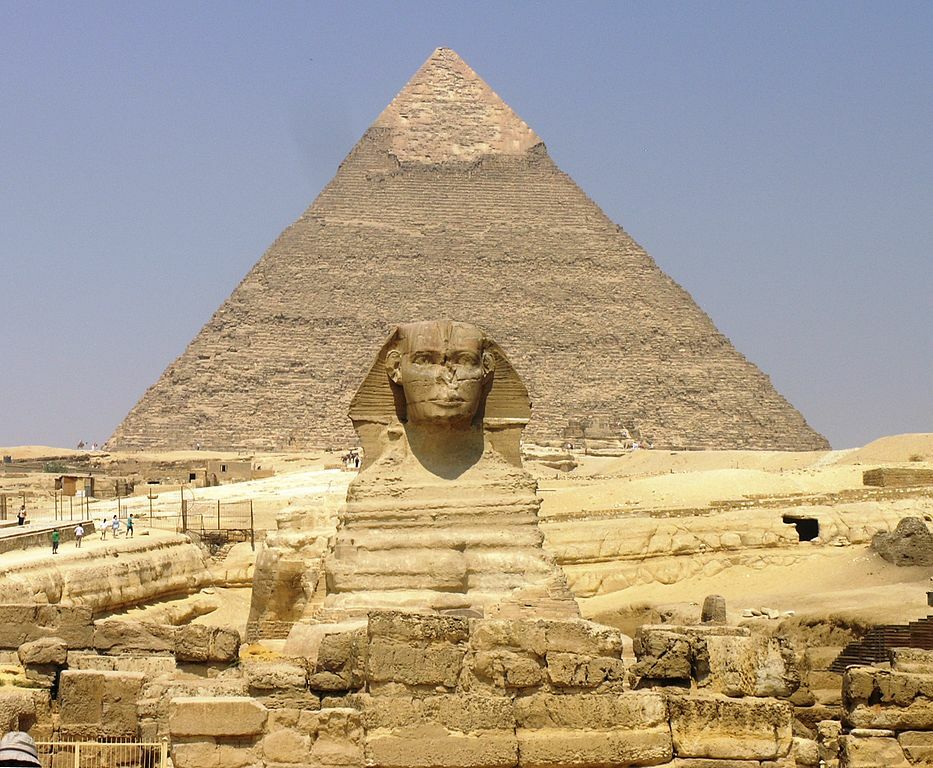 Giza Plateau - Great Sphinx with Pyramid of Khafre in background