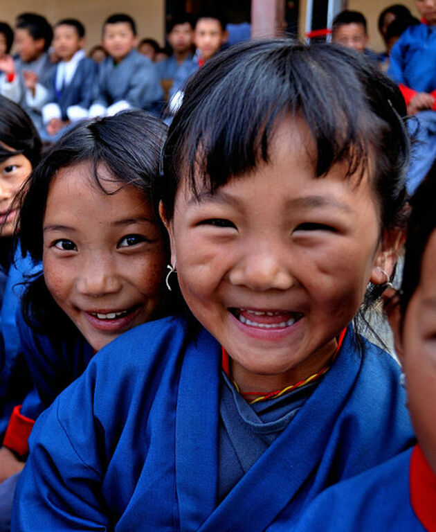 Smiling Bhutanese school children