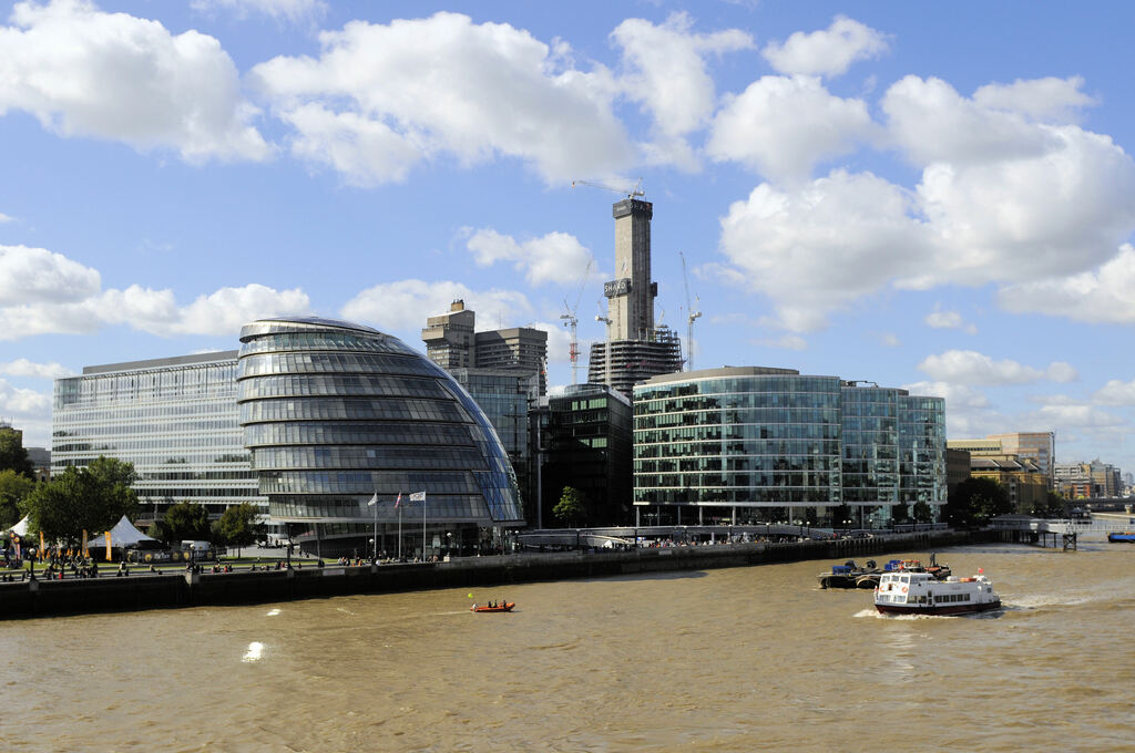 South bank of the River Thames, near Tower Bridge, Southwark, London, England-25Sept2010