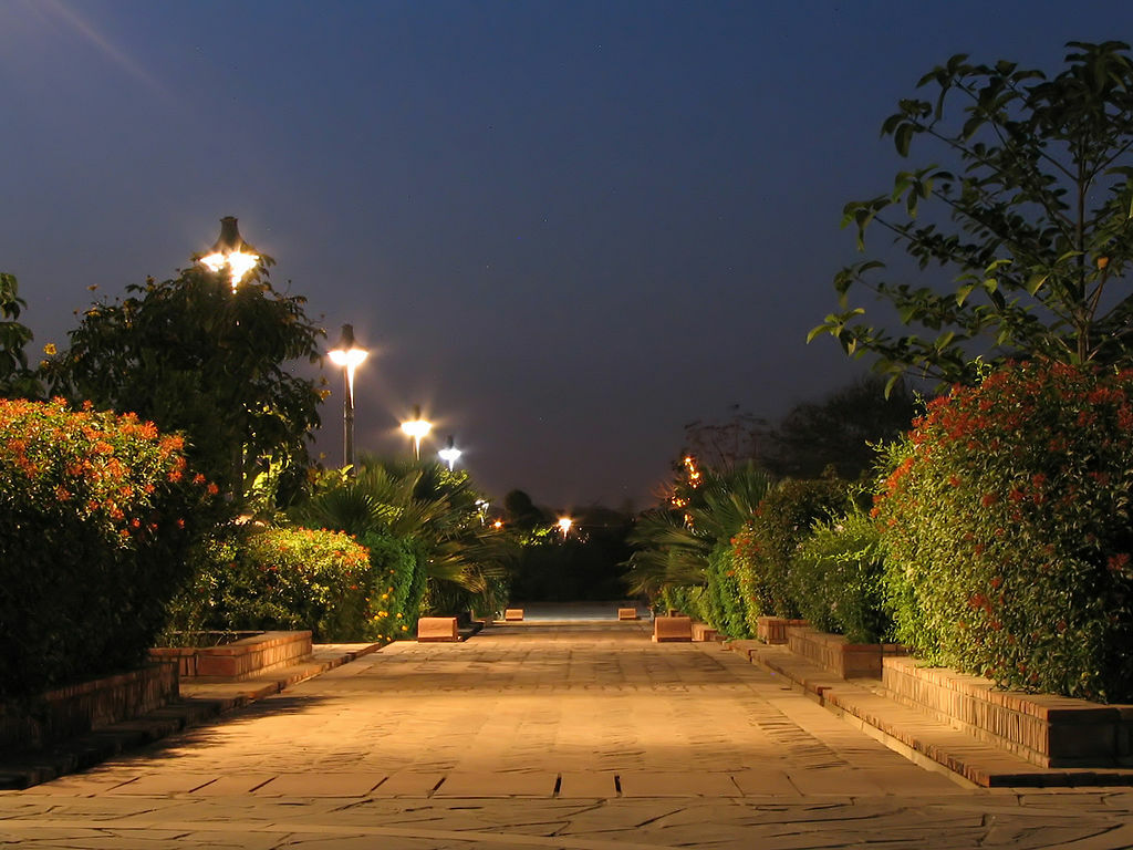 Example of night photography at The Garden of Five Senses, New Delhi