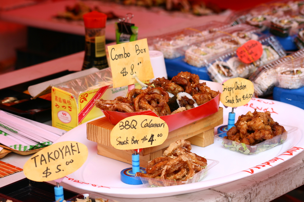Finger food at Glebe Saturday Market, 2010