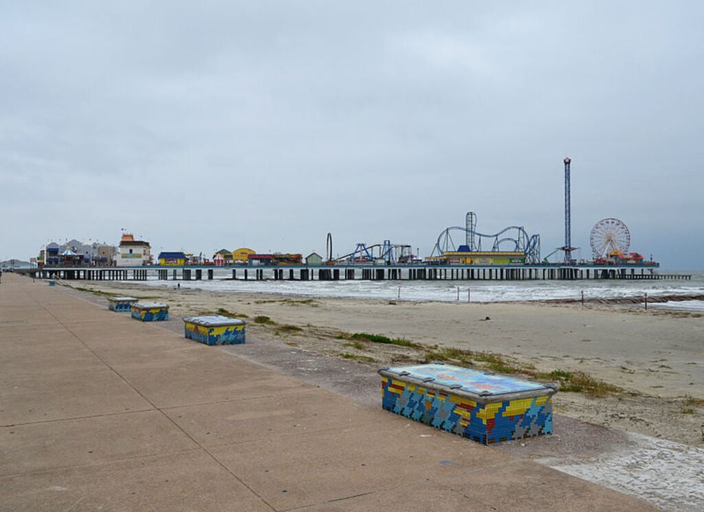 Seawall Benches and Pleasure Pier, Galveston, Texas 1301071119